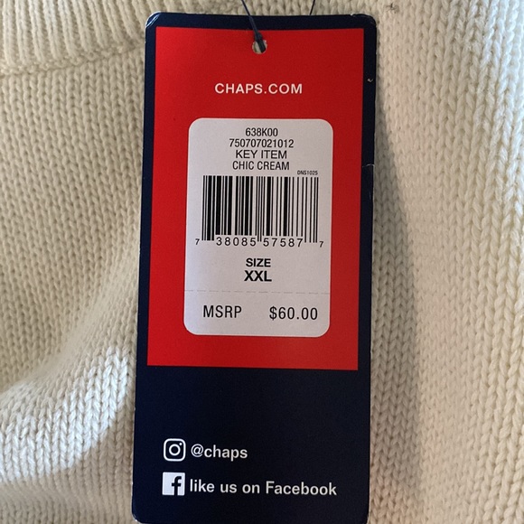 CHAPS Men’s Crew Neck Pullover Cream Sweater NWT XXL - Picture 6 of 6